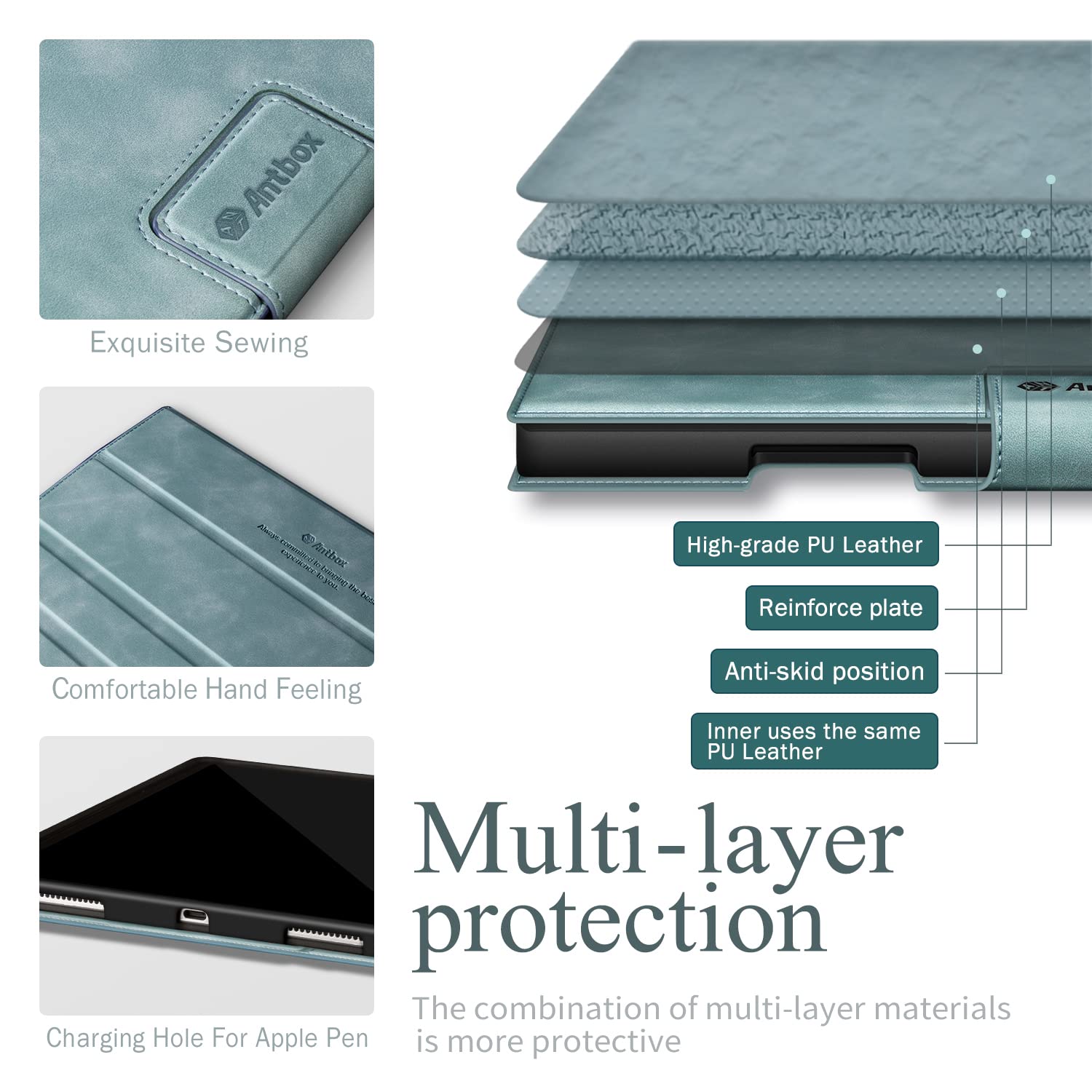 Premium PU Leather iPad Pro 11 Inch Case (2022/2021/2020/2018 Models) with Apple Pencil Holder & Auto Sleep/Wake - Light Blue Protective Cover for Work, School & Travel