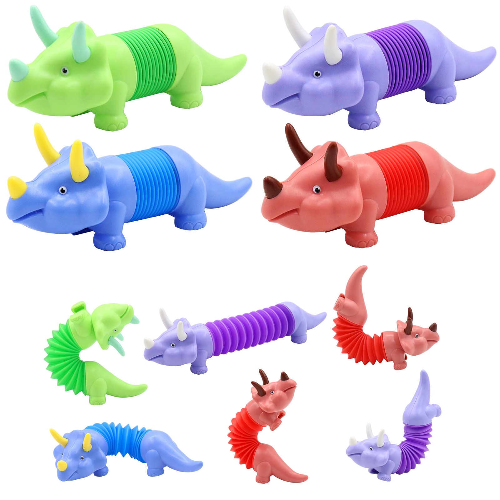 **4 Pack Dinosaur Pop Tubes Sensory Fidget Toys for Stress & Anxiety Relief – Stretchy Learning Toys for Kids & Adults – Party Favors & Decompression Gifts (Perfect for Classrooms, Therapy, and Birthday Parties)**