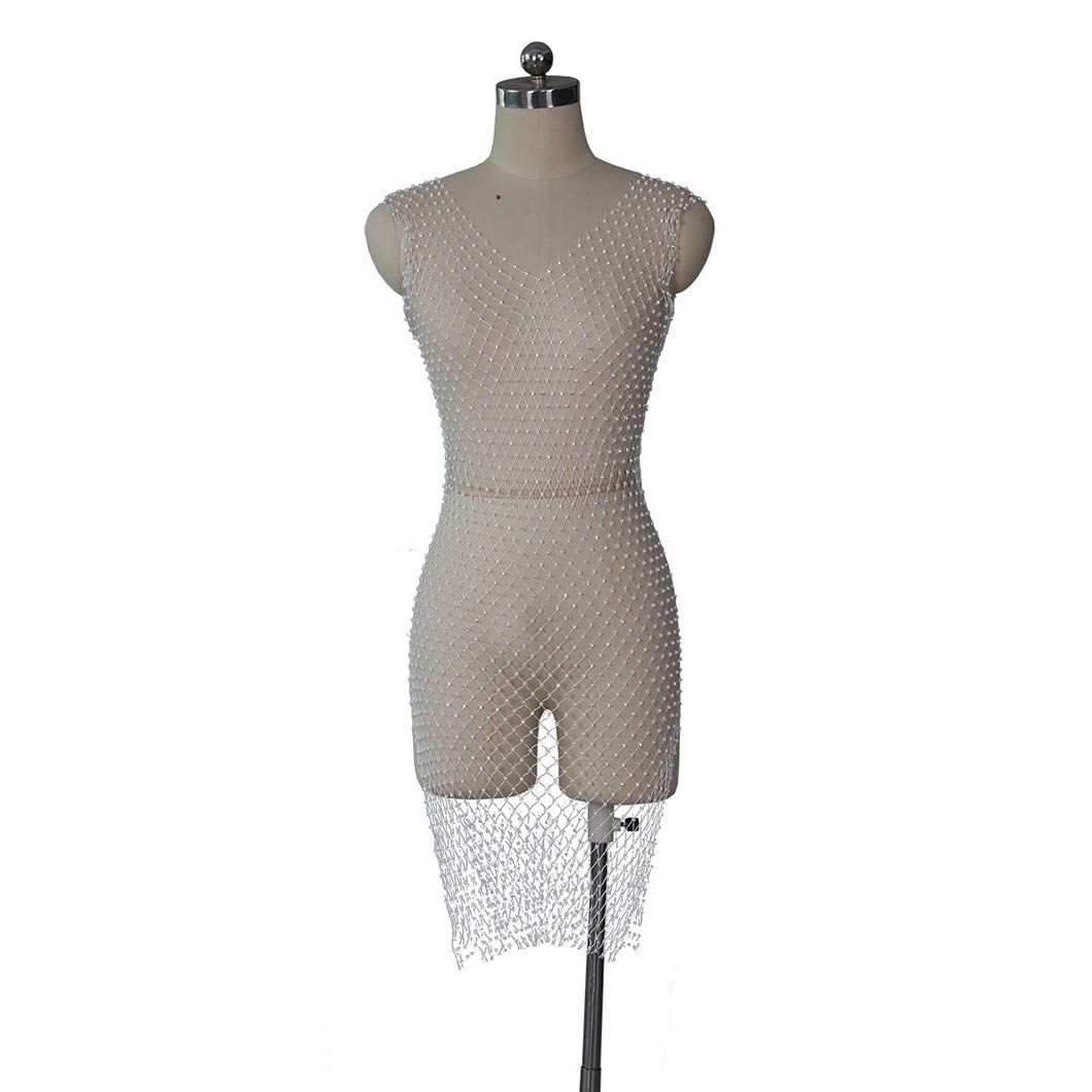 Sexy Sheer Mesh Beach Cover Up Dress for Women - Rhinestone Embellished Sleeveless Bikini Swimsuit - Perfect for Pool Parties, Vacations & Summer Outings