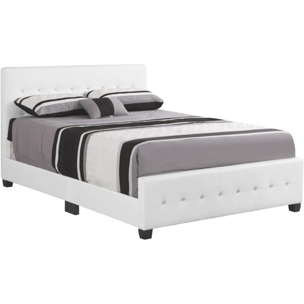 Glory Furniture Diamond Faux Leather Upholstered Queen Size Bed Frame in White - Modern Luxury Bedroom Furniture for Master Bedroom & Guest Room