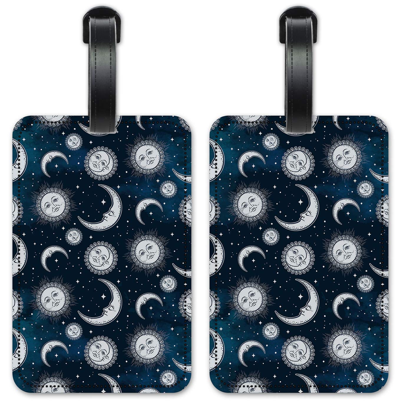 Gray Moon & Suns Luggage ID Tags - Set of 2 Waterproof Suitcase Identification Cards for Travel - Perfect for Airports, Cruise Ships & Business Trips