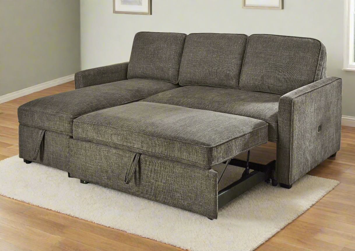 Gio Italia Kyle Fabric L-Shaped Sectional Sofa Bed with Chaise Lounge & Storage | Convertible Sleeper Sofa for Small Spaces, Living Room, Guest Room & Apartments