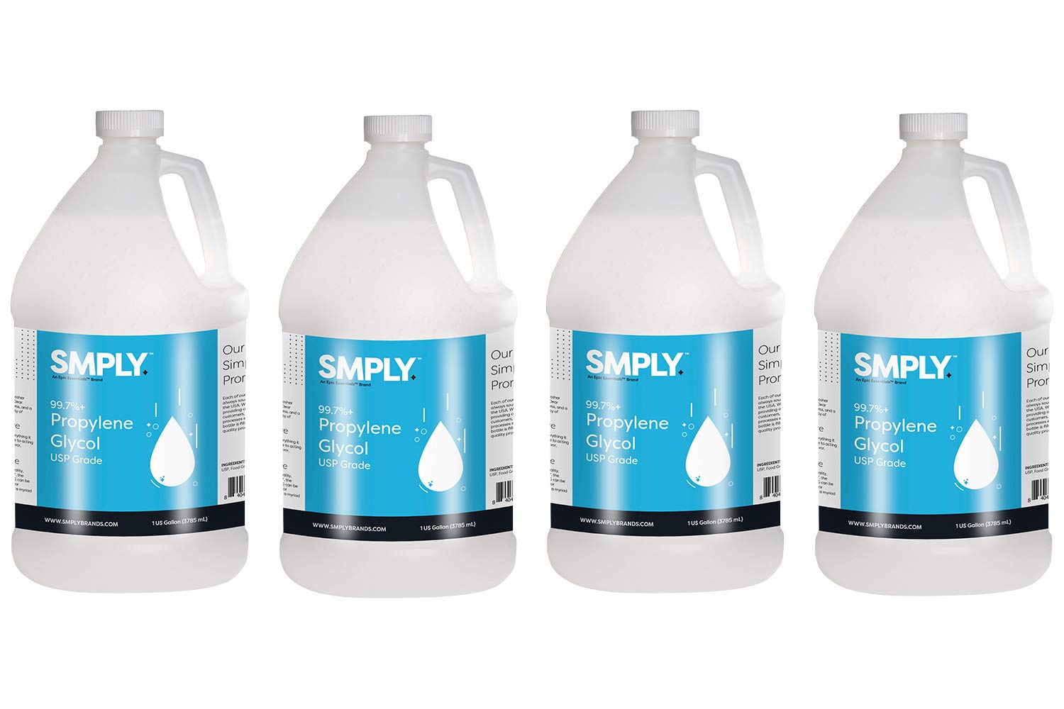 High Purity 99.9%+ USP Grade Propylene Glycol - Food & Pharmaceutical Safe - 34.5 lbs (4 x 1 Gallon HDPE Containers with Resealable Caps) - Ideal for Baking, Cosmetics, E-Liquids & Pharmaceutical Applications