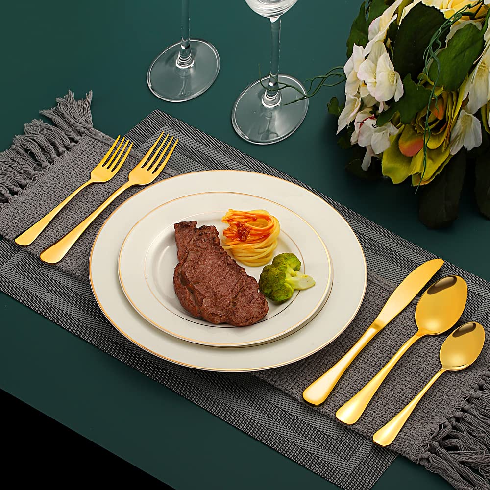Premium 40-Piece Stainless Steel Gold Silverware Set for 8 - Titanium Plated Cutlery with Mirror Polish (Spoons, Forks, Knives) - Dishwasher Safe - Elegant Dinnerware for Weddings, Parties & Fine Dining