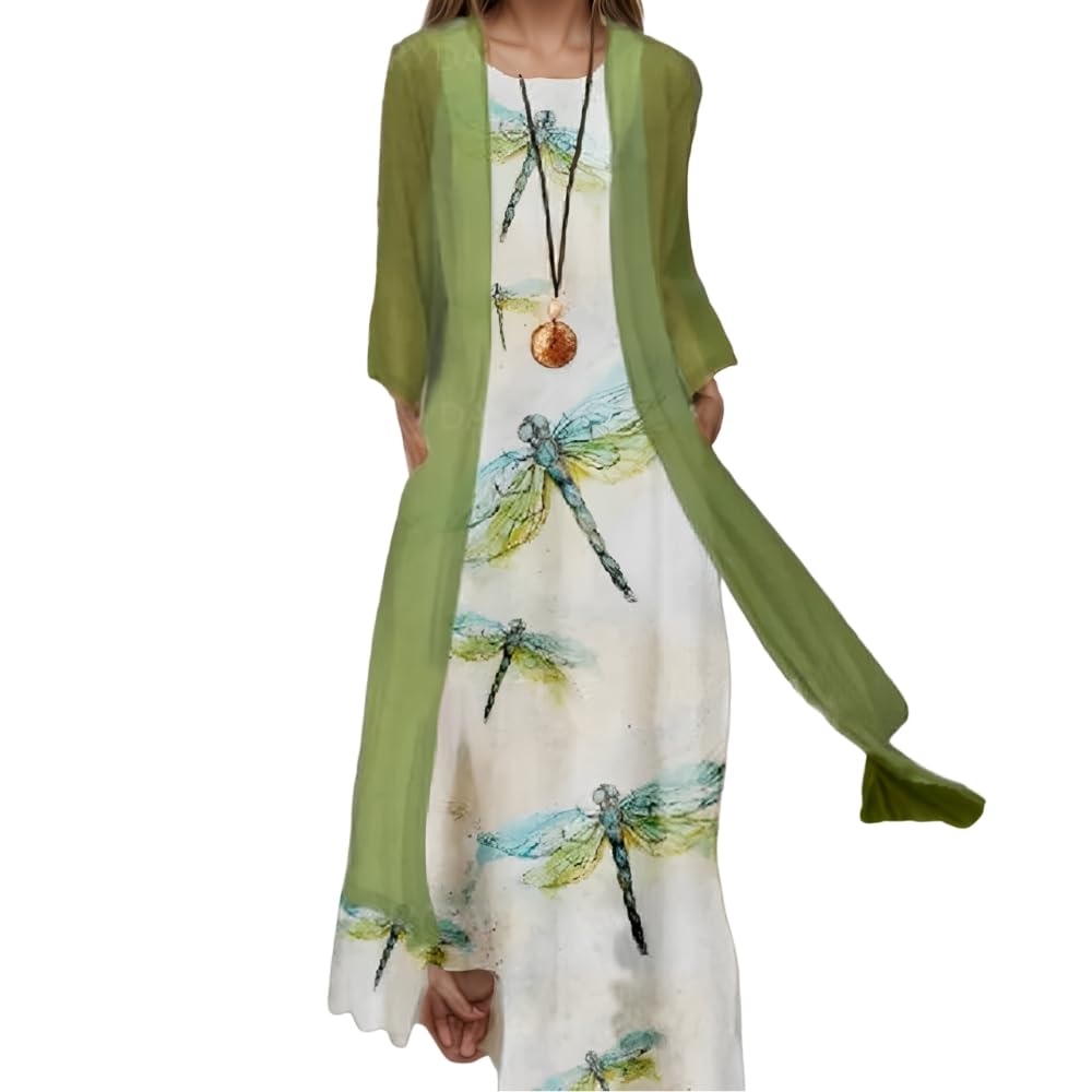 Women's Plus Size Floral Print 2-Piece Maxi Dress Set with Sleeveless Cardigan - Spring Wedding Guest Outfit & Special Occasion Dress for Women 2025 | Perfect for Garden Parties, Bridal Showers, and Formal Events