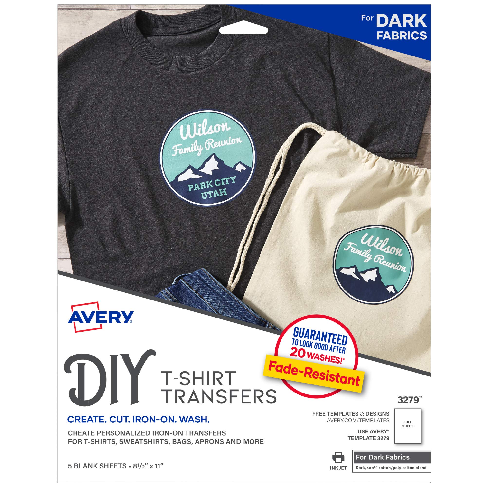 Avery Printable Heat Transfer Paper for Dark Fabrics - 8.5