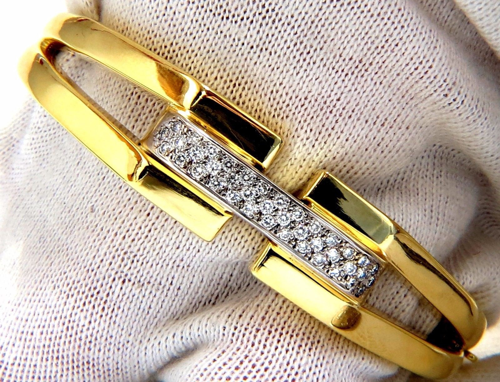 14Kt Gold Bangle Bracelet with 0.70ct Round Natural Diamonds - Raised Bar Deco Design for Women's Luxury Jewelry, Perfect for Weddings, Anniversaries & Special Occasions