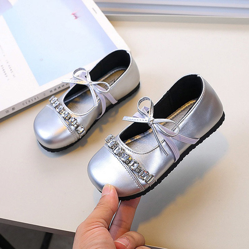Sparkling Rhinestone Bowknot Princess Shoes - Soft Sole Leather Baby Shoes for Girls - Perfect for Birthday Parties, Pageants, and Special Occasions