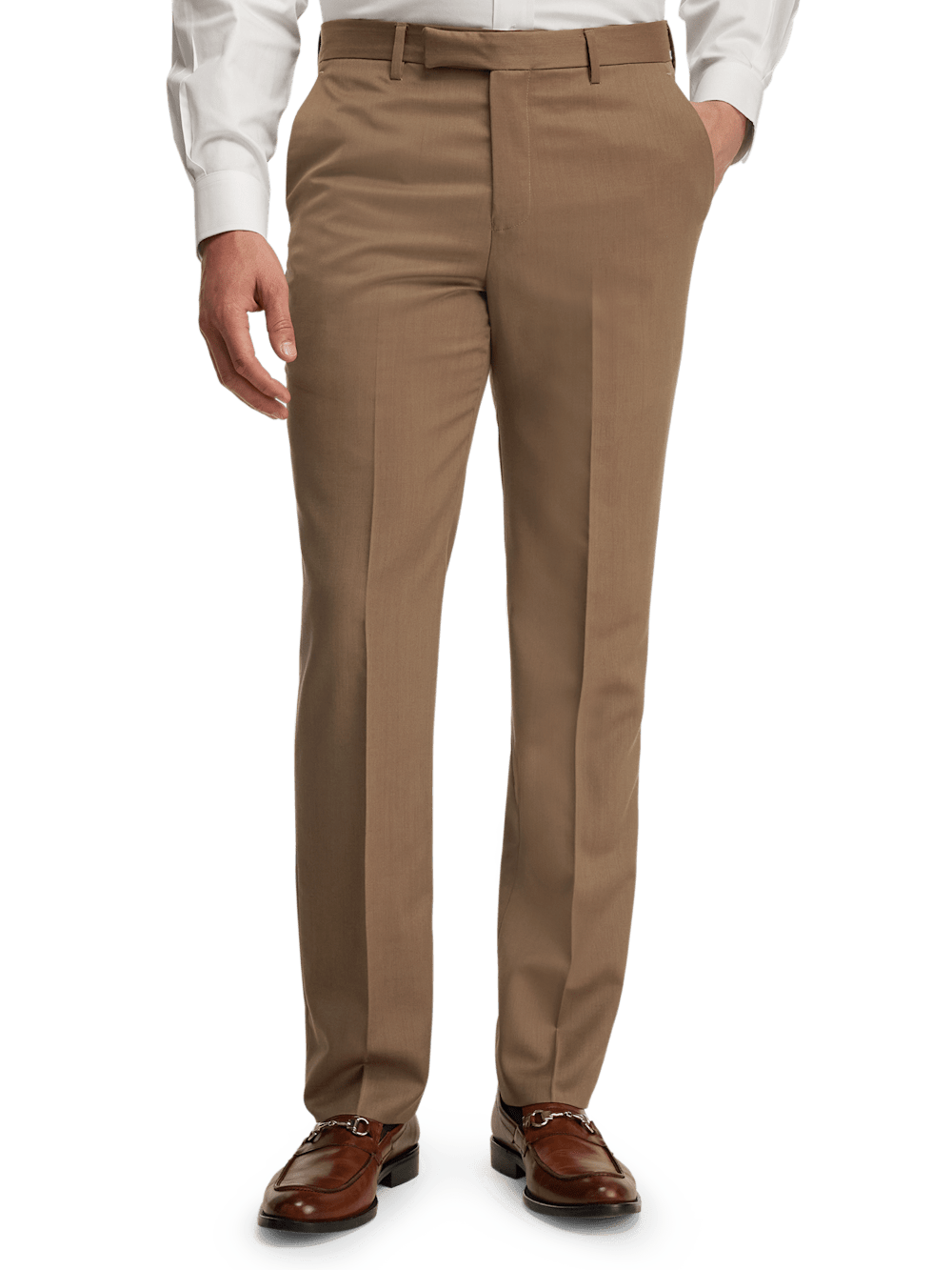 Premium Wool Gabardine Dress Pants for Men - Light Brown Classic Office & Business Casual Trousers