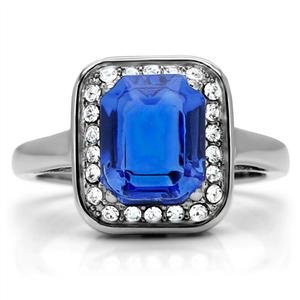 Stainless Steel Sapphire Blue Radiant Cut Cubic Zirconia Halo Engagement Ring for Women - Perfect for Weddings, Anniversaries & Special Occasions