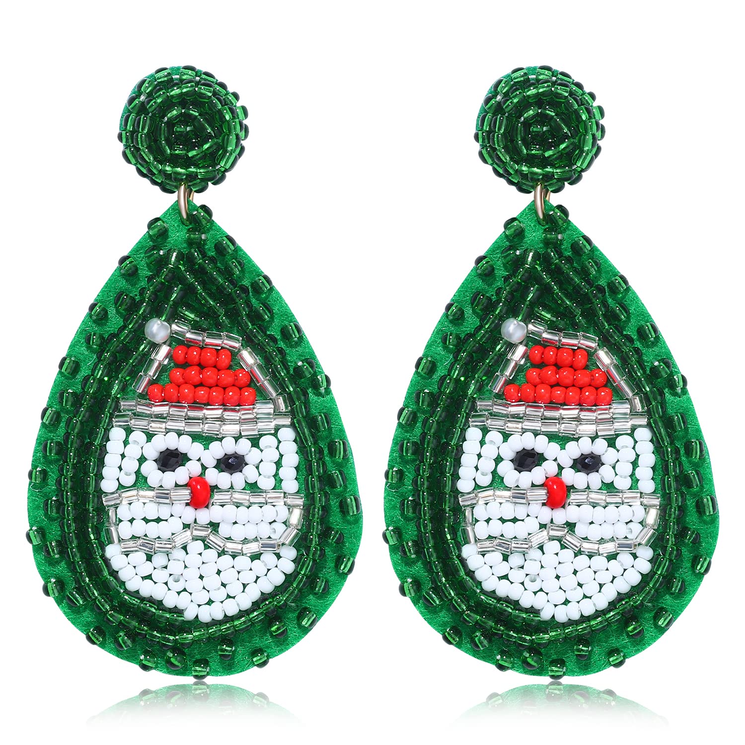 Christmas Bead Dangle Earrings for Women - Handmade Colorful Santa Claus Bohemian Drop Earrings | Holiday Party Jewelry, Gift for Her, Christmas Accessories
