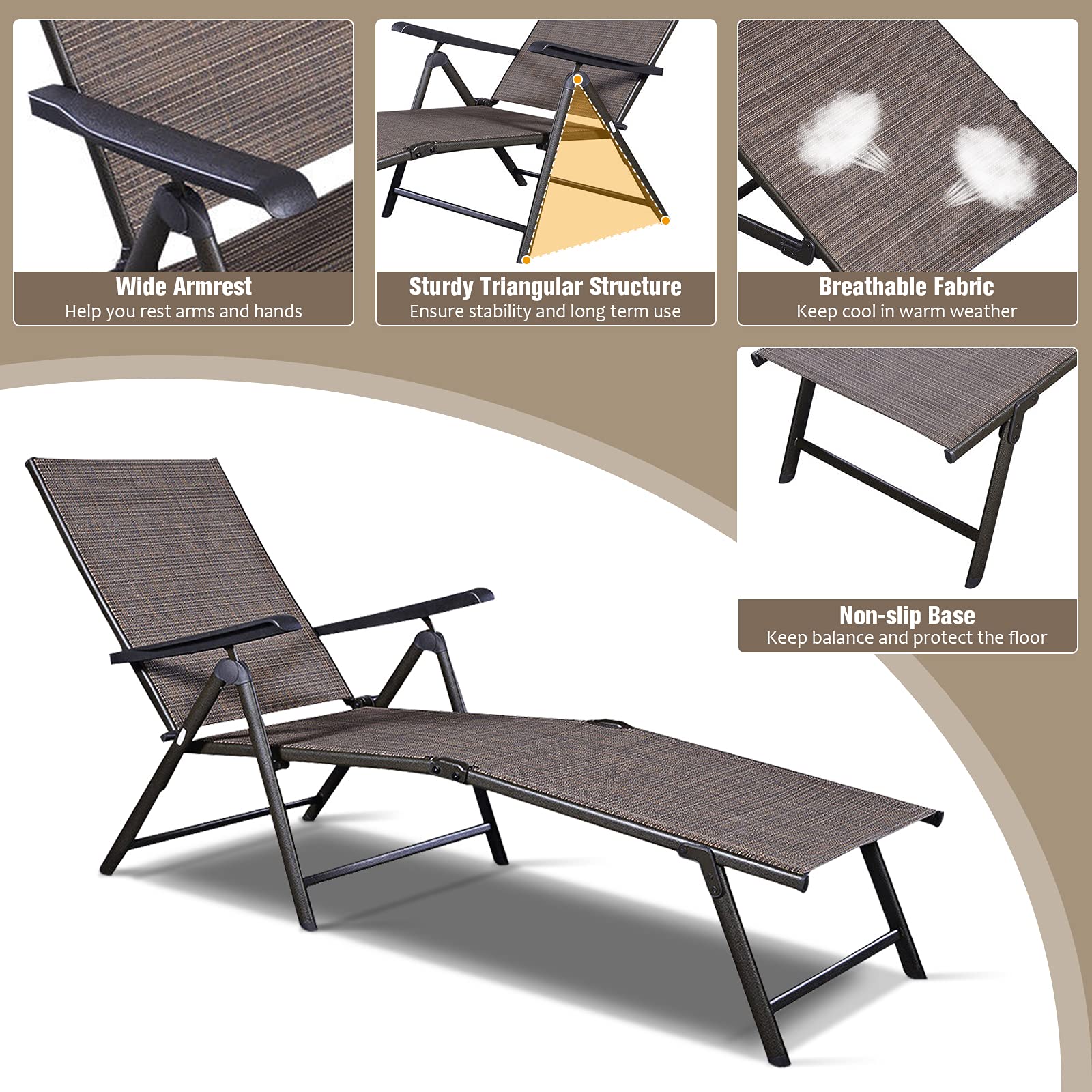 Tangkula Set of 2 Adjustable Patio Chaise Lounge Chairs - 5 Back & 2 Leg Positions for Ultimate Comfort - Perfect for Poolside, Beach, Garden, Backyard & Outdoor Relaxation | Heavy Duty Weather-Resistant Patio Furniture for Sunbathing & Lounging