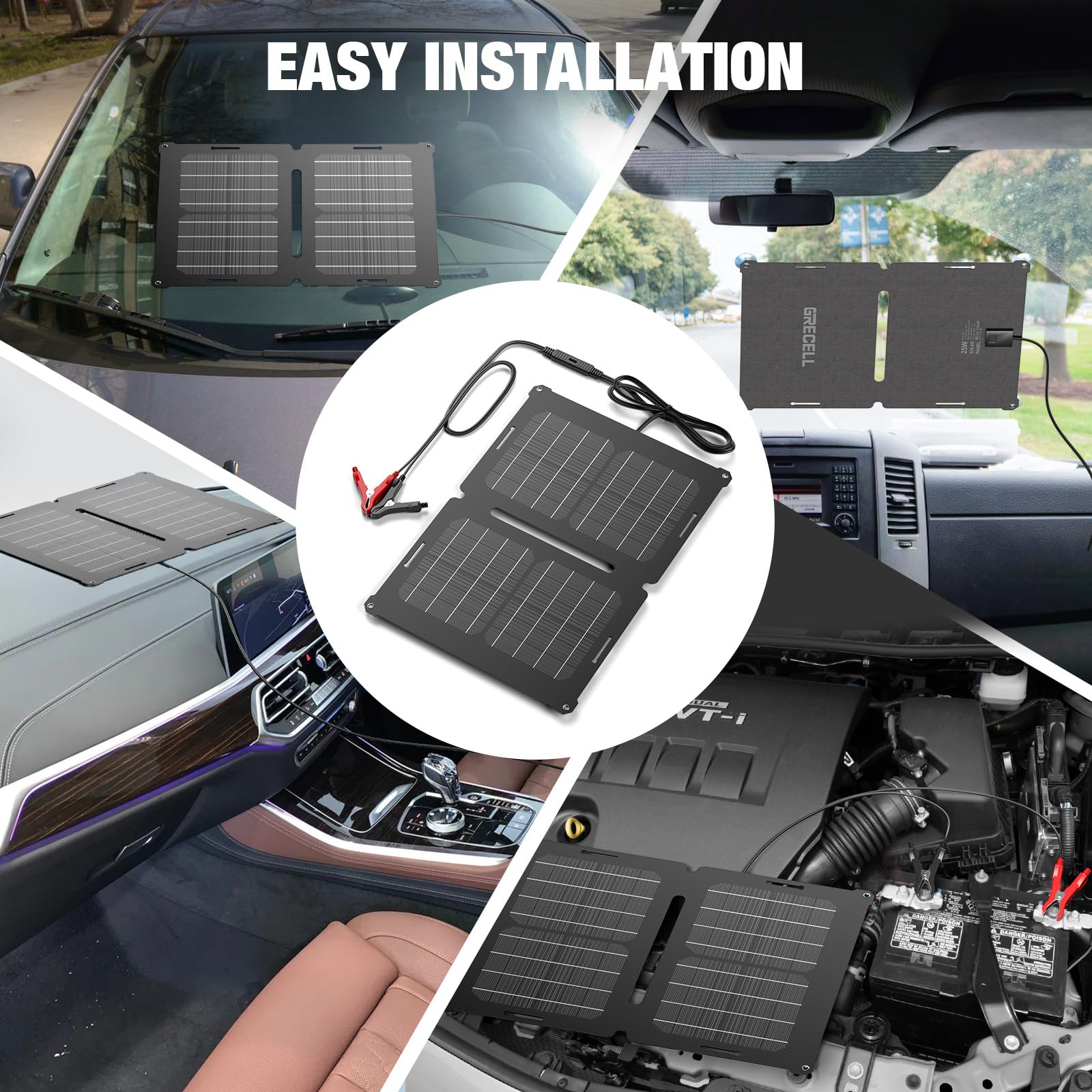 12V 25W Solar Battery Charger - Waterproof for Car, Boat, RV
