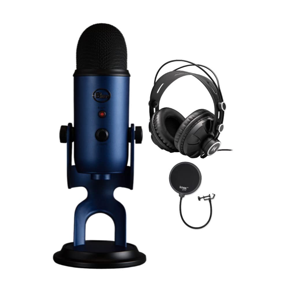 Blue Yeti USB Microphone Bundle - Professional Condenser Mic with Headphones & Pop Filter (Midnight Blue) - Perfect for Podcasting, Streaming & Home Recording Studios