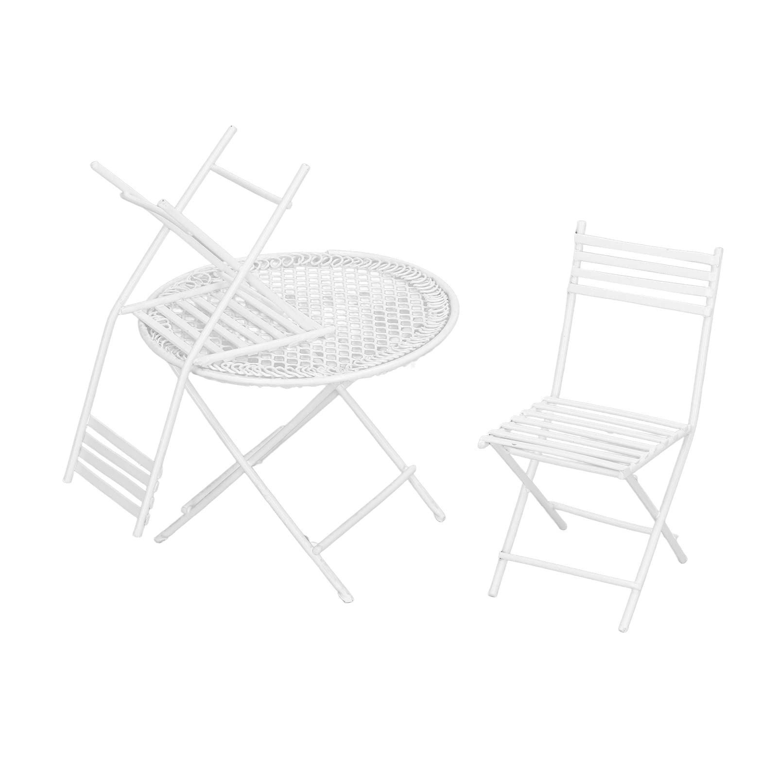 Keenso 1:12 Scale Miniature White Patio Bistro Set - Dollhouse Garden Table & Chairs for DIY Doll Accessories, Home Decor & Model Scenes | Perfect for Dollhouse Displays, Fairy Gardens & Miniature Collectors