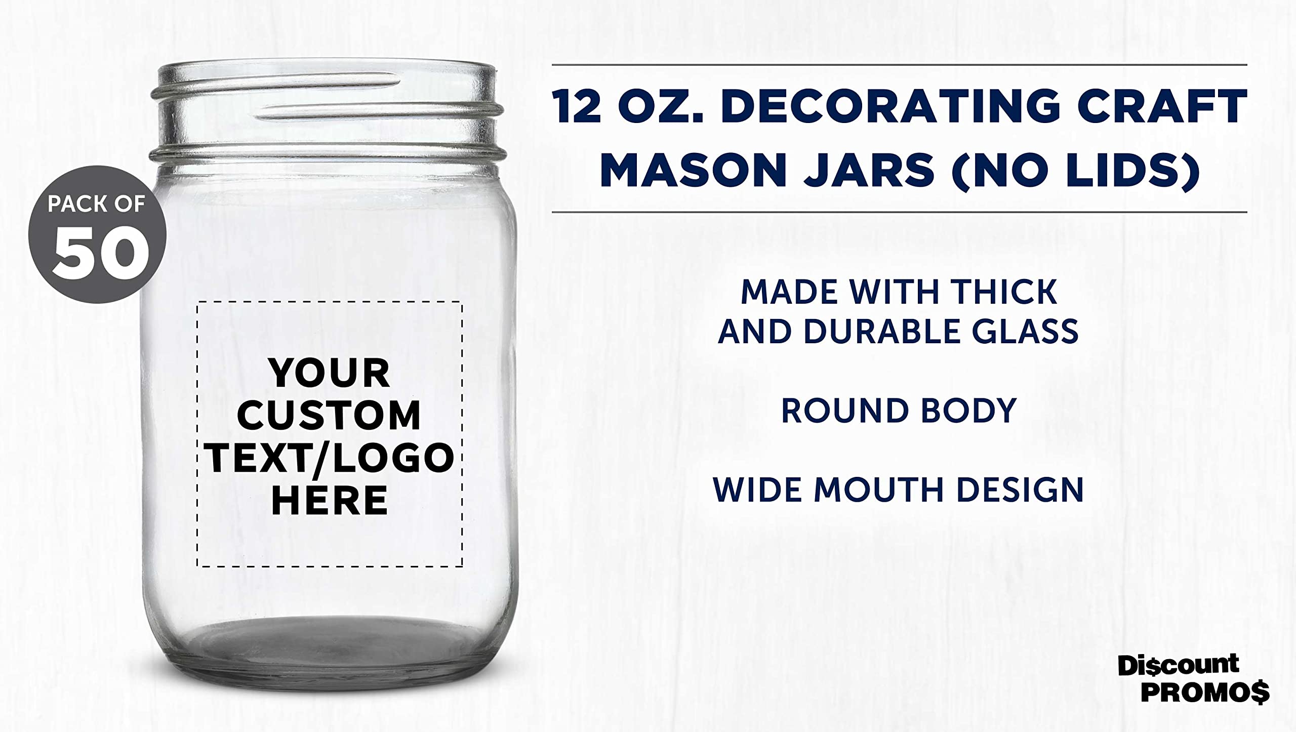 Customized 12 oz Mason Jars Bulk Pack - Set of 50 Glass Jars with Lids for Food Storage, DIY Crafts, Wedding Favors & Party Decor - Perfect for Overnight Oats, Candies, Spices, Pickling, Beverages & Home Organization