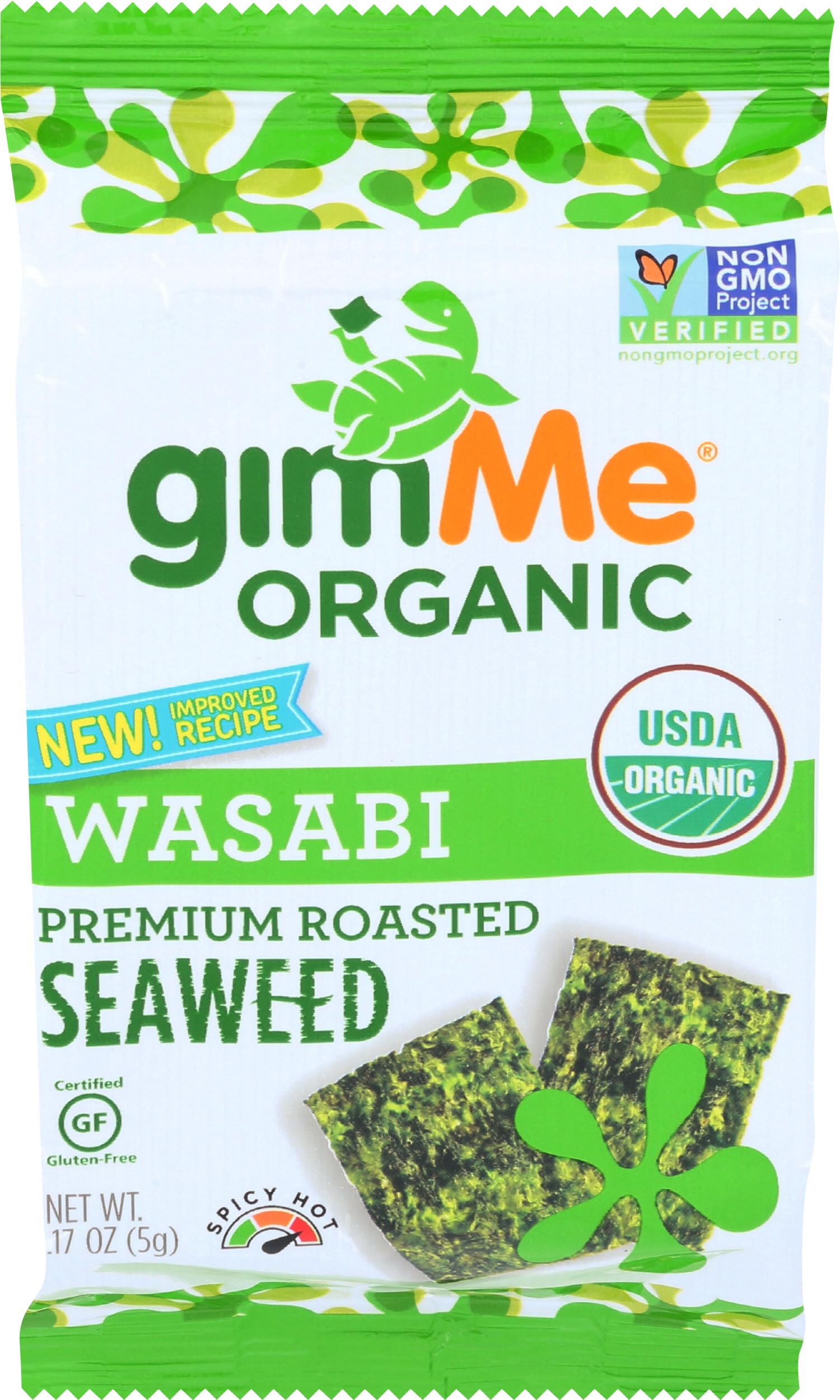 Roasted Wasabi Seaweed Snacks - Gimme Organic, 0.17 oz (Pack of 12) | Healthy Vegan Gluten-Free Snack for On-The-Go, Office, and Travel
