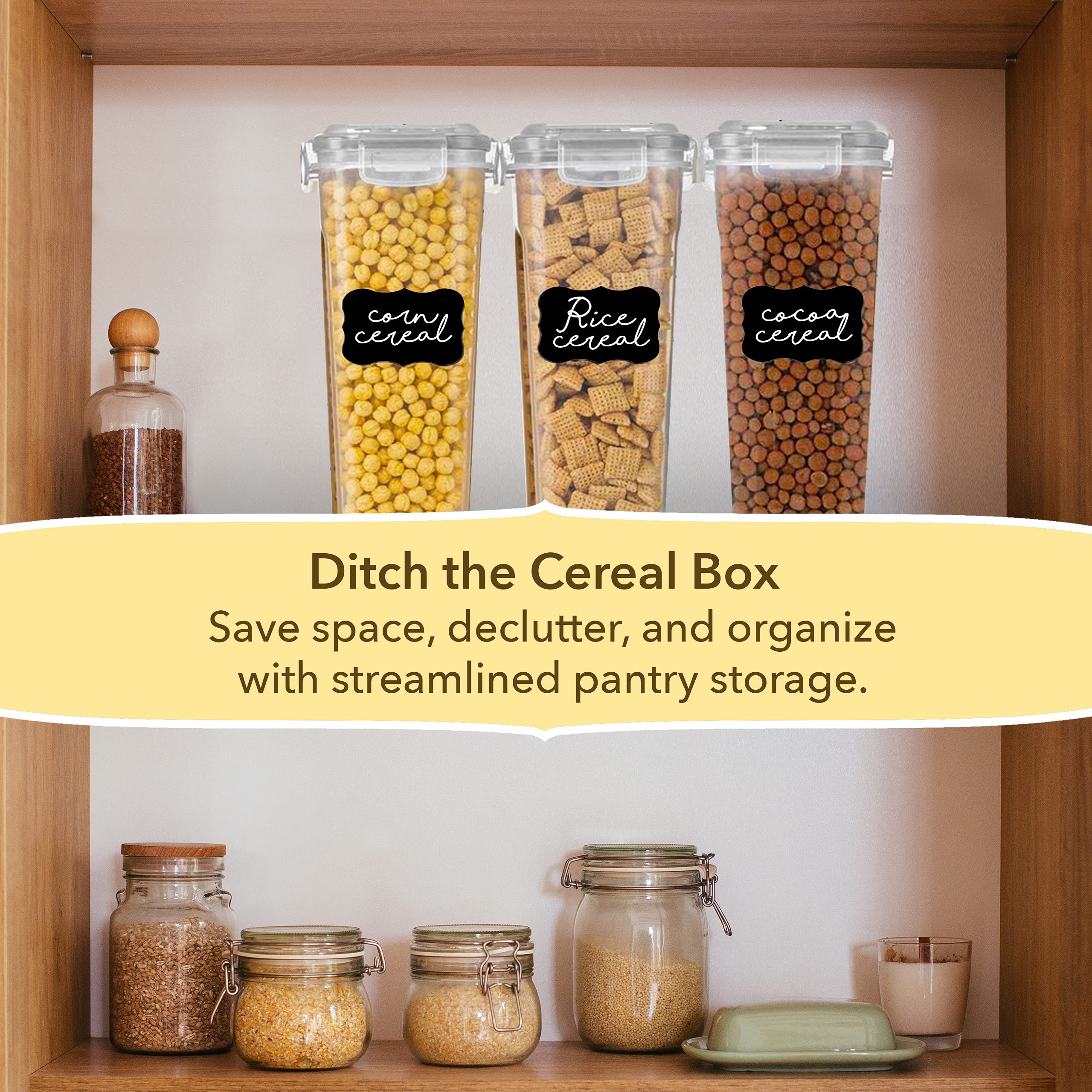 Simply Gourmet Cereal Storage Containers Set - 3 Airtight Food Canisters with Lids for Kitchen Pantry Organization | Perfect for Cereal, Flour, Sugar, Pasta & Dry Food Storage