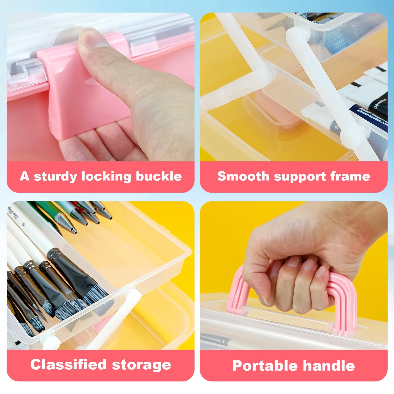 **10-Inch 3-Layer Tackle Box Organizer with 2 Trays - Portable Craft Storage for Sewing, Nail Art, Makeup, Diamond Painting & Building Blocks - Pink Medicine Box with Handle (Perfect for Travel & Home Organization)**