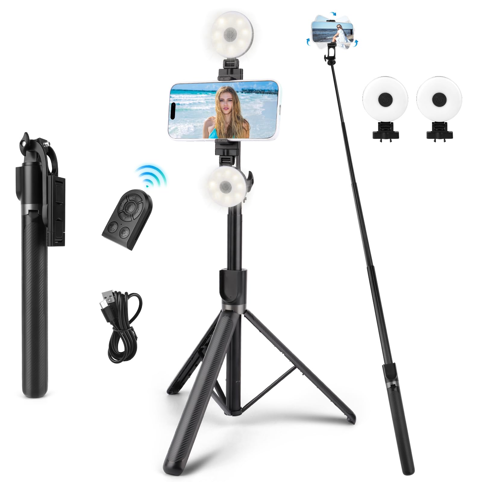 180cm Extendable Phone Tripod Stand with Bluetooth Remote - Adjustable Selfie Stick & Phone Holder for iPhone, Samsung, Android - Perfect for Vlogging, Live Streaming, Photography & Video Recording