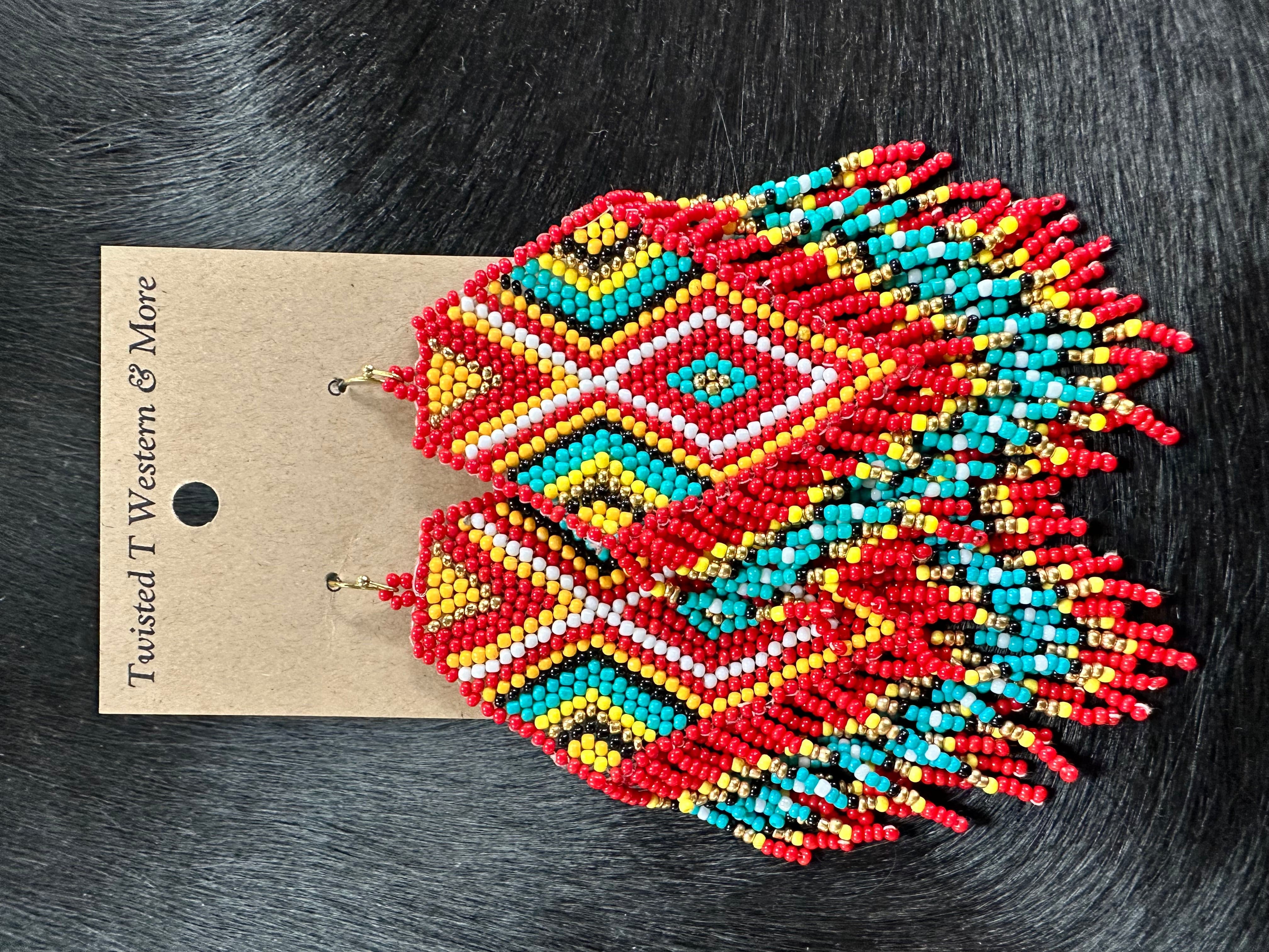 Big River Canyon Red Seed Bead Earrings - Handmade Bohemian Dangle Earrings for Women | Perfect for Boho Chic, Festival, and Party Outfits