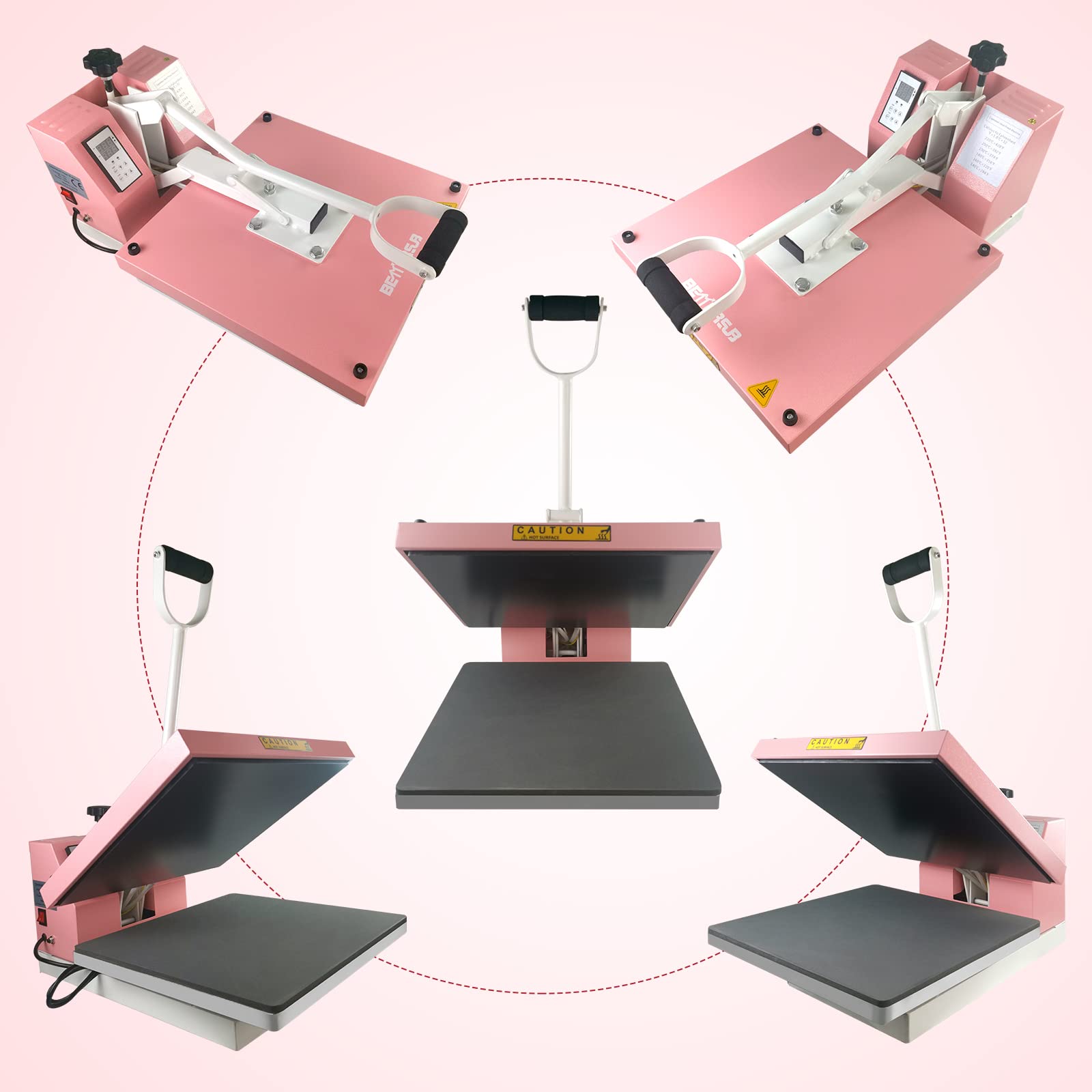 BetterSub 15x15 Inch Digital Heat Press Machine for T-Shirts - Industrial Quality Clamshell Sublimation Transfer Press (Pink) - Perfect for DIY Apparel, Custom T-Shirt Printing & Small Business Use