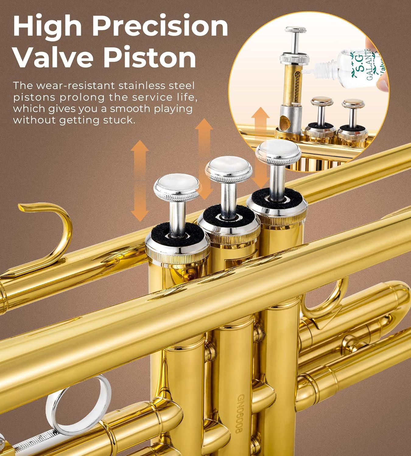 Vangoa Bb Trumpet Brass Standard Gold Beginner Trumpet for Students & Adults - Includes Hard Case, Stand, Cleaning Kit, White Gloves, Valve Oil & 7C Mouthpiece - Perfect for School Band, Orchestra & Music Practice