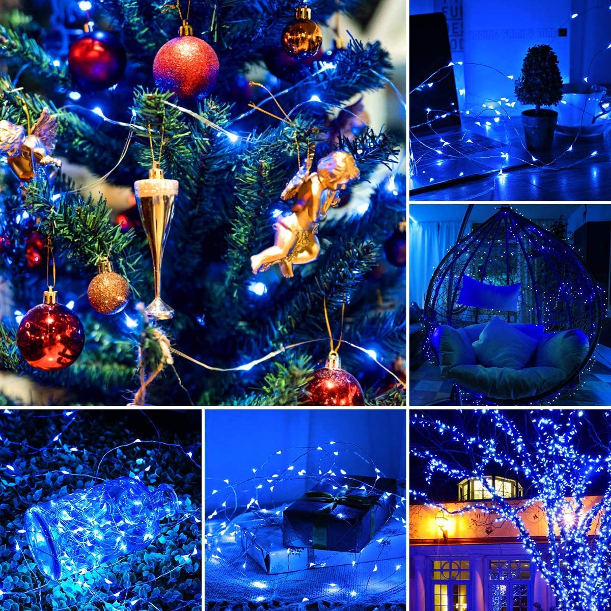 Sanniu 16ft Battery Operated LED Fairy Lights - Mini Copper Wire Starry String Lights for Christmas Decorations, Wedding Party, Bedroom, Patio & Indoor Home Decor (Blue) - Perfect for Holiday Lighting, Romantic Ambiance & Outdoor Entertaining