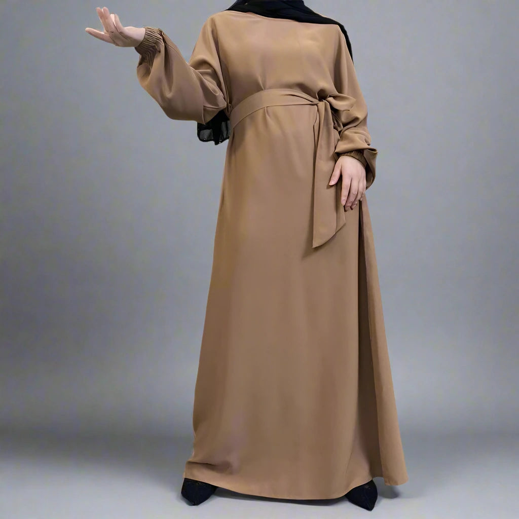 14 Color Options Elasticized Cuff Nida Abaya Dress With Pocket - Modest Muslim Dress for Prayer, Eid & Special Occasions