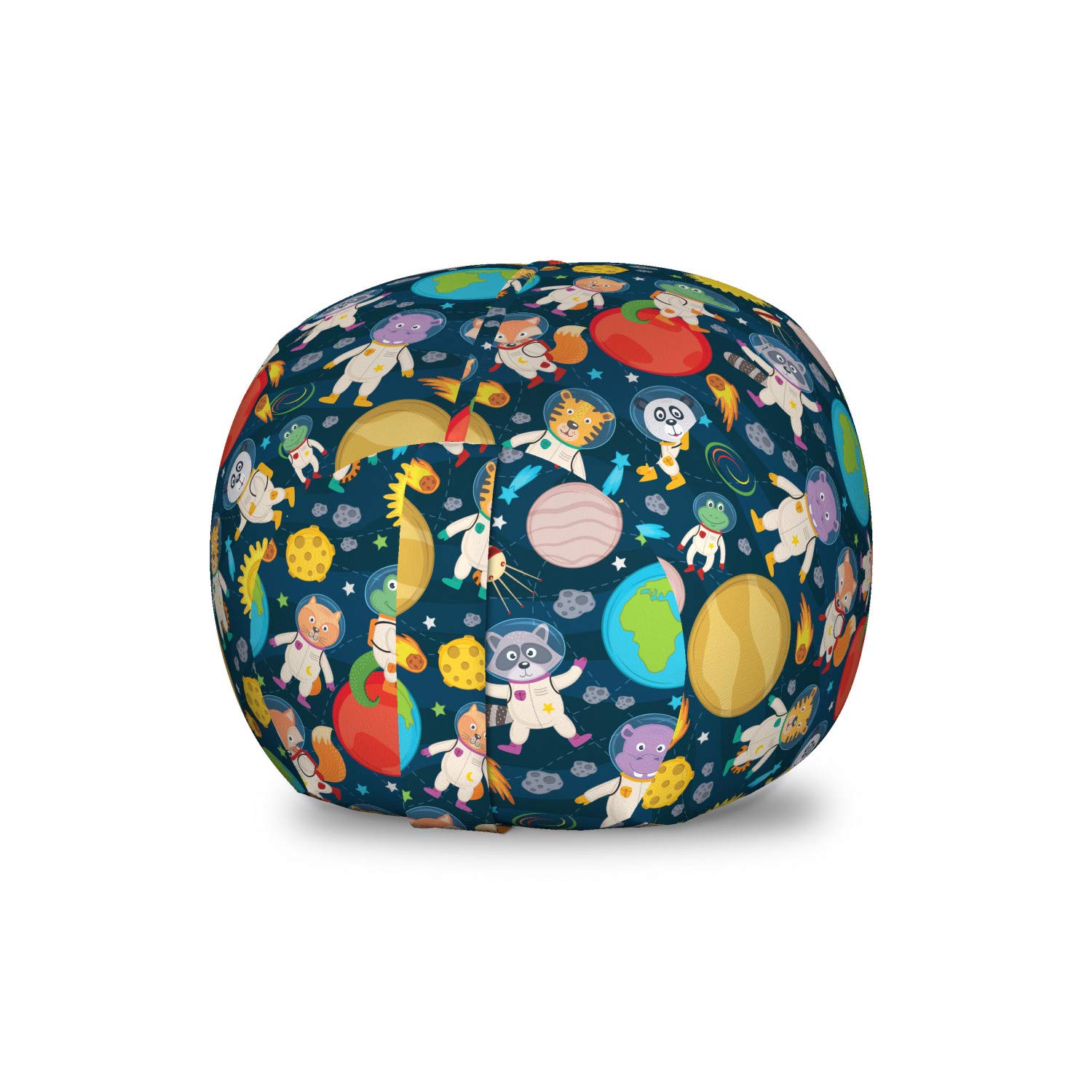 Ambesonne Space-Themed Toy Storage Bag Chair - Funny Astronaut & Planet Design, Washable Stuffed Animal Organizer, Small Multicolor - Perfect for Kids' Room, Playroom & Space-Themed Decor