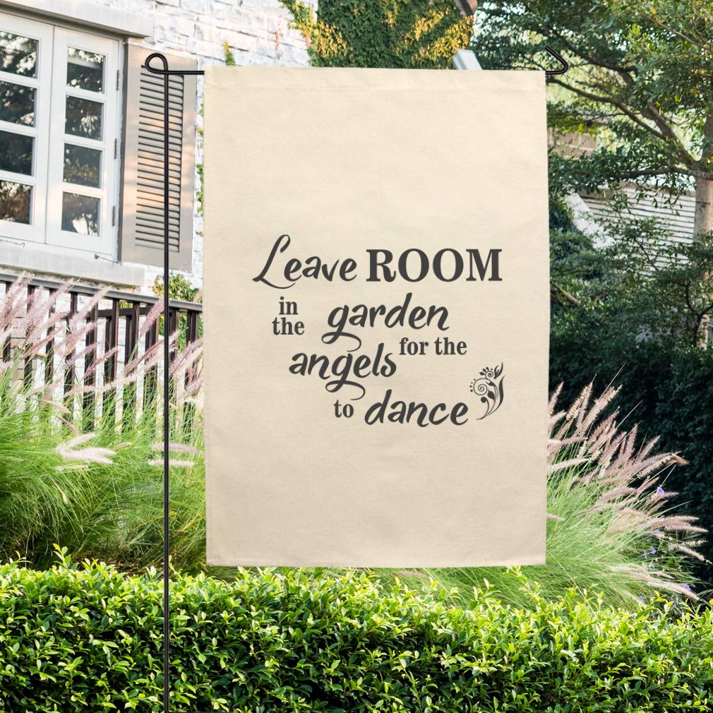 Leave Room in The Garden for Angels to Dance - Cotton Canvas Garden Flag with Pole Set for Outdoor & Patio Decor - Perfect for Spring, Summer, and Holiday Yard Decorations