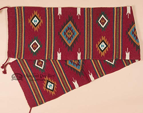 Southwestern Woven Wool Table Runner and Placemats Set - Mission Del Rey Handmade Red Wool Runner (16x80 inches) for Dining Table Decor, Kitchen Decor, and Southwestern Home Decor