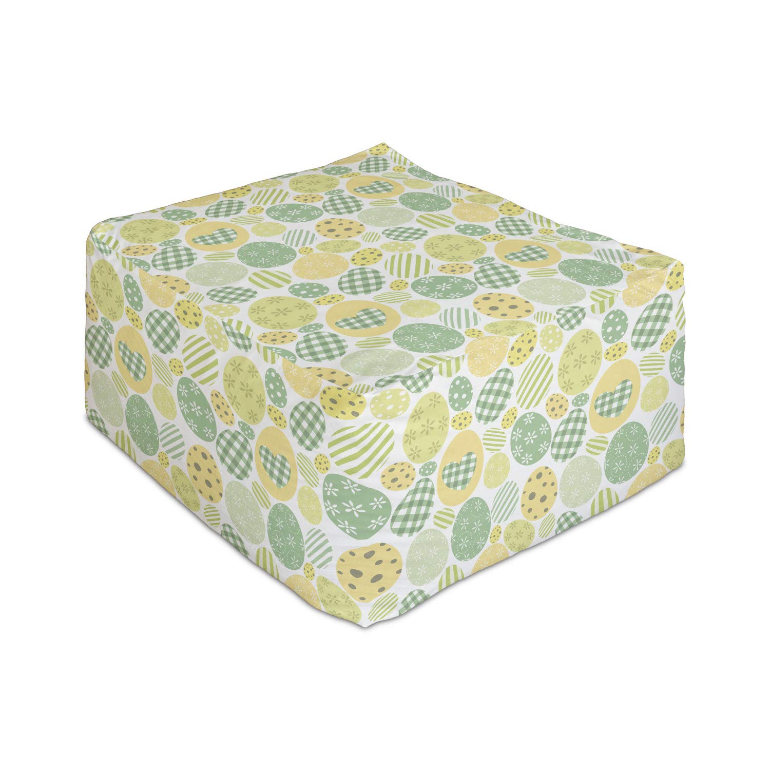 Ambesonne Easter Bunny Rectangle Pouf - Pastel Dyed Easter Egg Design Foot Rest Ottoman with Removable Cover, 25 Inch, Pastel Yellow & White - Perfect for Living Room, Office, Under Desk & Holiday Decor