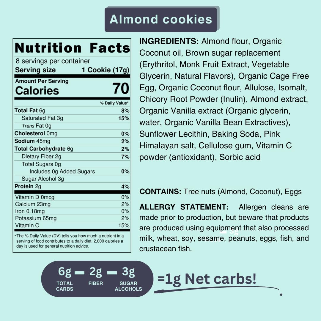 Sugar Free Almond Cookies - Dairy Free, Gluten Free, Low Carb & Low Calorie Healthy Snacks - Flèche Healthy Treats 4.85OZ (Pack of 1) - Perfect for Keto Diet, Weight Loss & Diabetic-Friendly Snacking