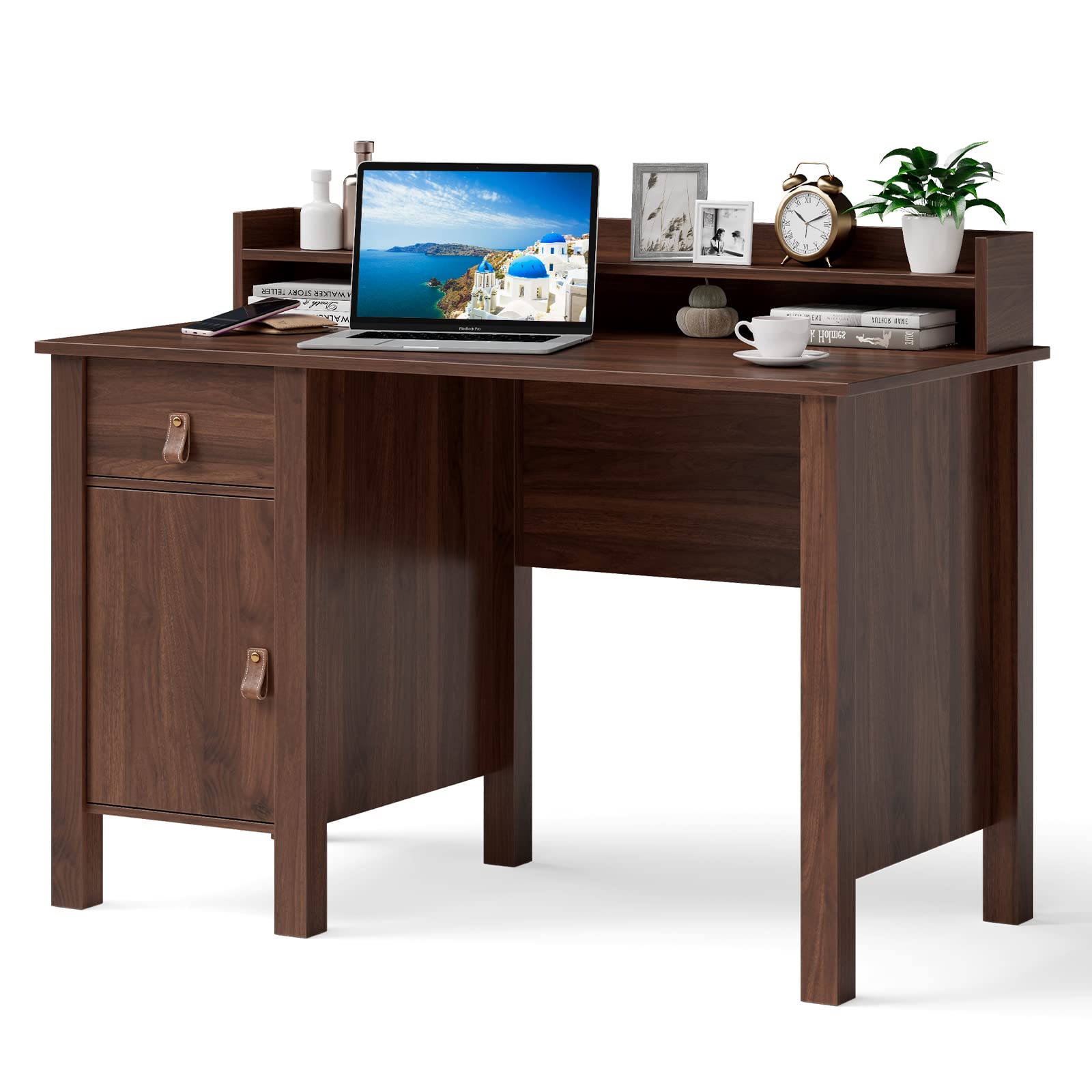 Tangkula 48 Inch Vintage Wood Computer Desk with Storage Drawer & Cabinet - Home Office Desk with Hutch, Adjustable Inner Shelf - Perfect for Bedroom, Study, Writing & Vanity Use - Executive Style Workstation for Small Spaces
