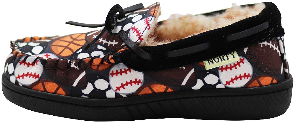 NORTY Toddler Little Kid Big Kid Fabric & Suede Trim Moccasin Slippers - Runs Small (Size Down 2 Sizes) | Cozy Indoor House Shoes for Boys & Girls | Perfect for Playtime, Preschool & Home Comfort
