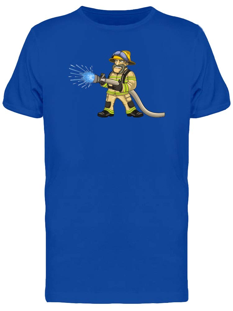 Smartprints Firefighter Cartoon T-Shirt for Men - Comfortable Casual Graphic Tee for Firefighter Enthusiasts, First Responders & Hero Lovers