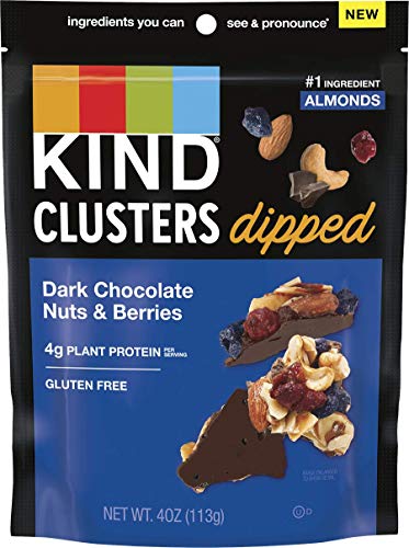 KIND Snack Clusters Dipped in Dark Chocolate with Nuts & Berries - Gluten Free Healthy Snack, 4g Protein per Serving, 4oz (8 Count Pack) - Perfect for On-the-Go, Office Snacks & Healthy Desserts