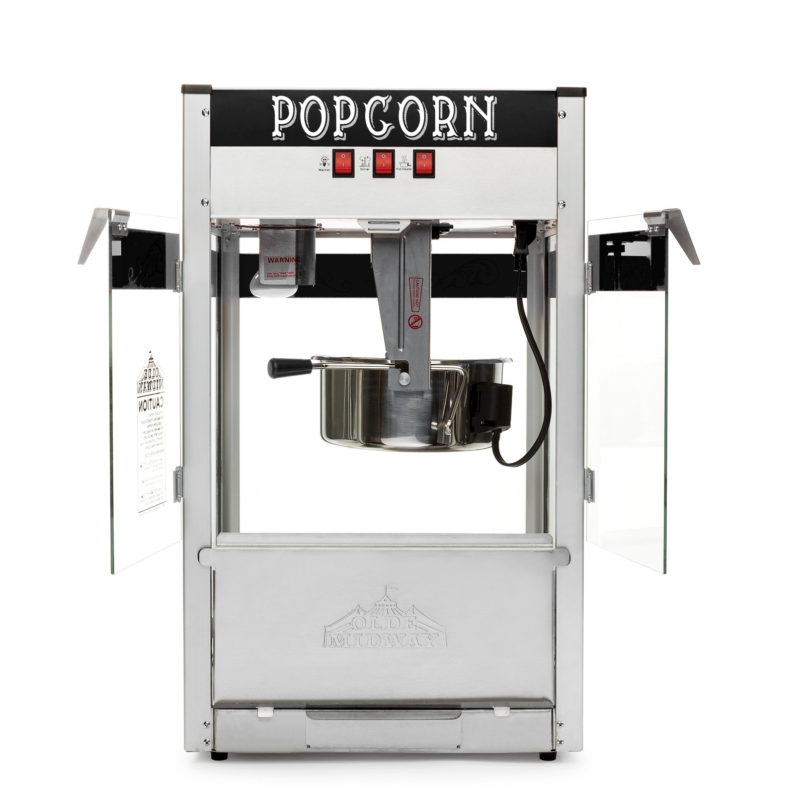Olde Midway Commercial Popcorn Machine - 12-Ounce Large Kettle Popper Maker for Movie Theater, Carnival & Home Use - Black