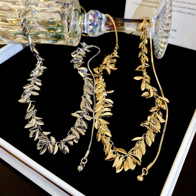 Sequin Leaf Multi-Way Y Chain Tassel Necklace for Women | Adjustable Layered Statement Jewelry | Perfect for Parties, Weddings & Evening Events | EH1775