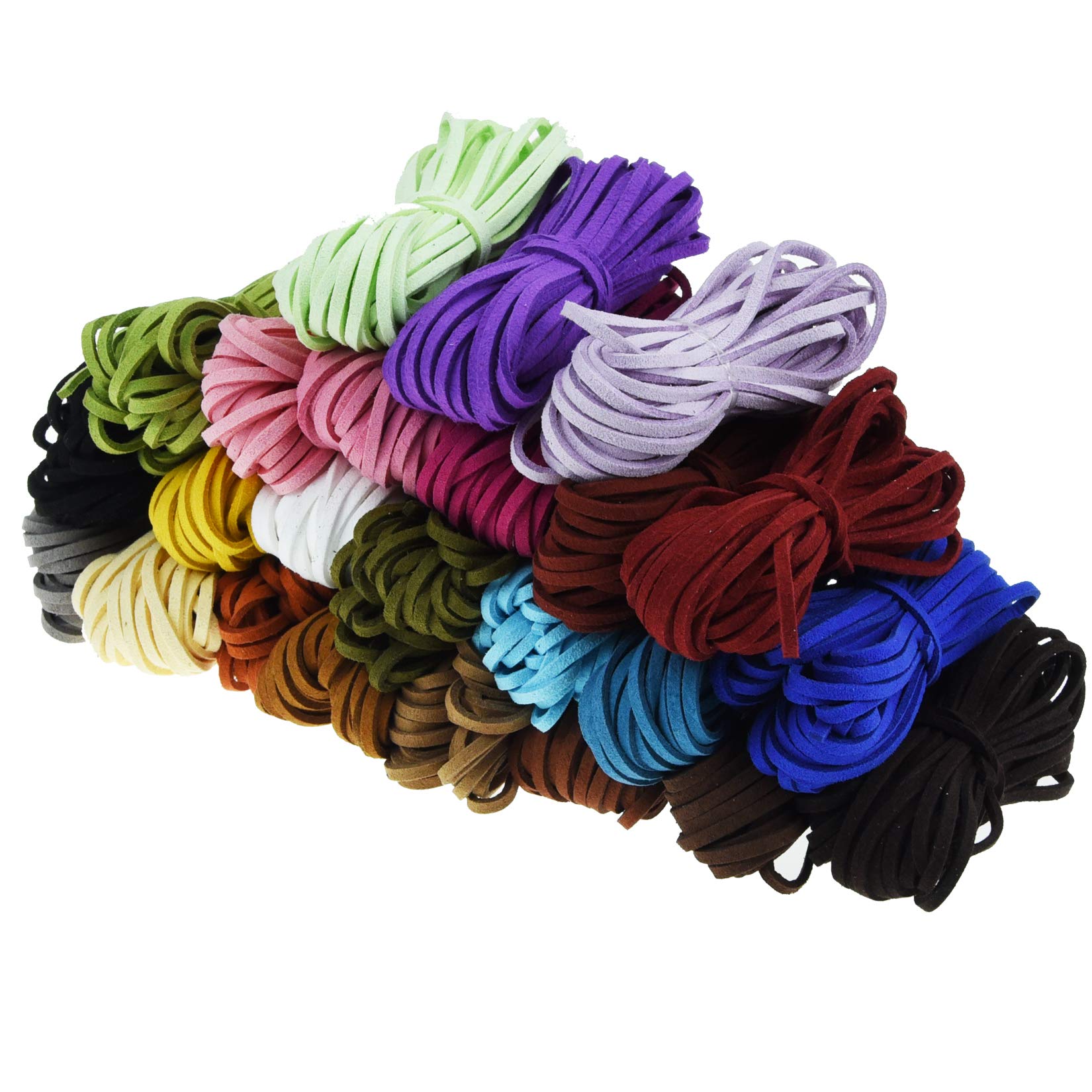 Lystaii 130 Yards 24 Bundles Suede Leather Cord - 2.6mm x 1.5mm Flat Faux Leather Lace for DIY Bracelet, Necklace, Beading & Handmade Crafts | Perfect for Jewelry Making, Macrame, Scrapbooking & Home Decor Projects