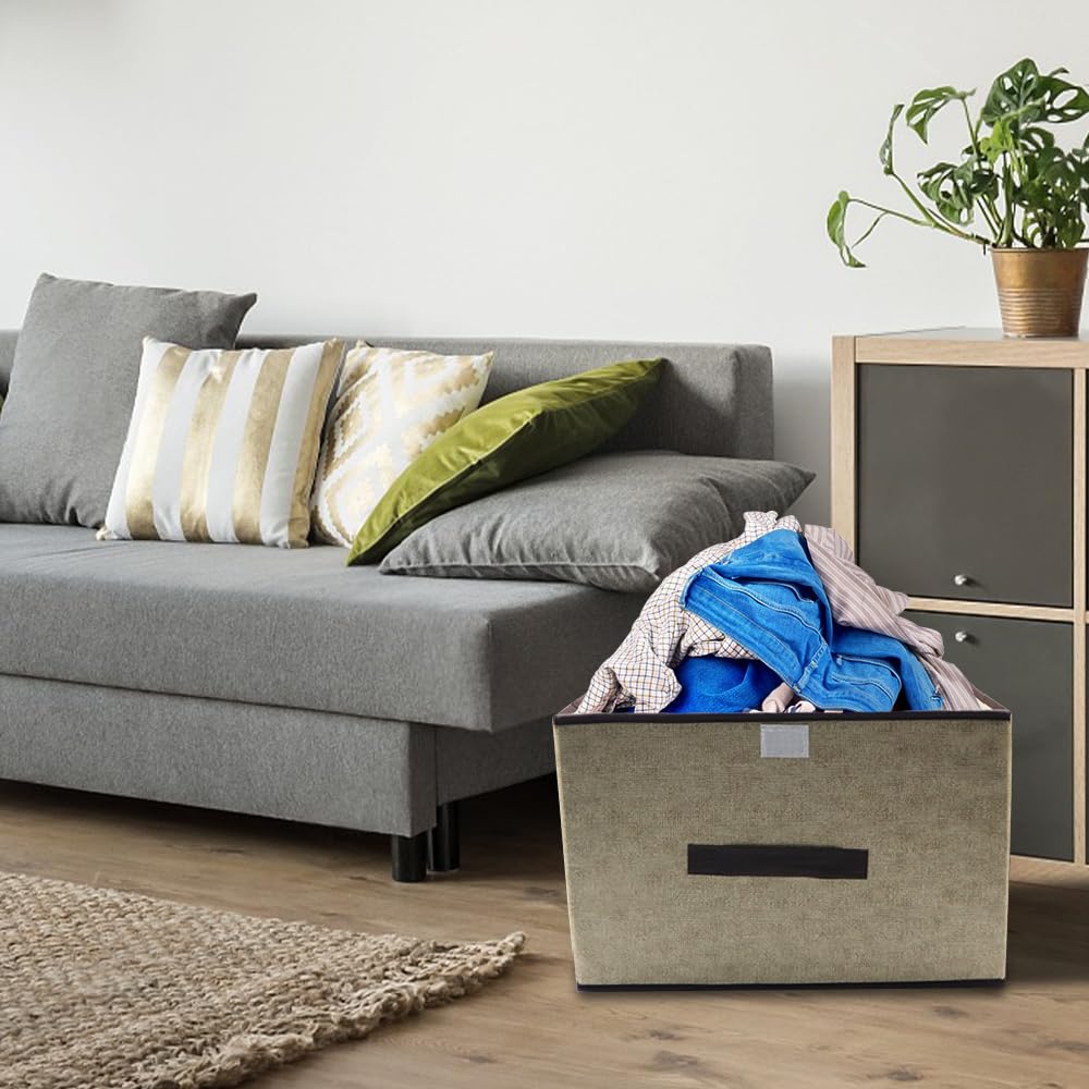 Foldable Storage Box with Dustproof Lid & Handle - Collapsible Organizer for Closet, Bedroom, Home - Beige | Perfect for Seasonal Clothes, Toys & Home Organization
