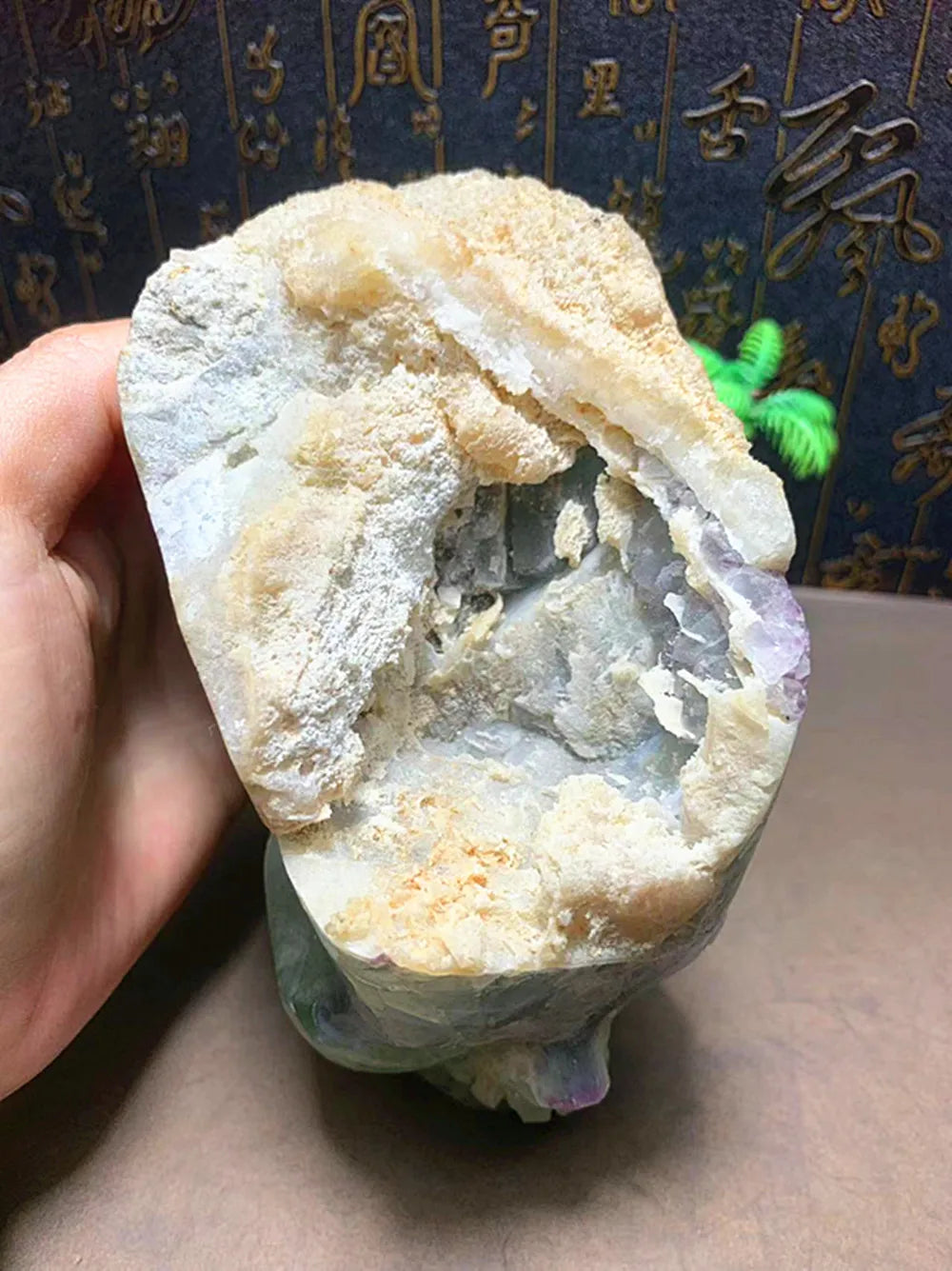 Natural Quartz Crystal Hand Carved Fluorite Skull - Unique Home Decor & Spiritual Healing Stone for Meditation, Yoga, and Feng Shui