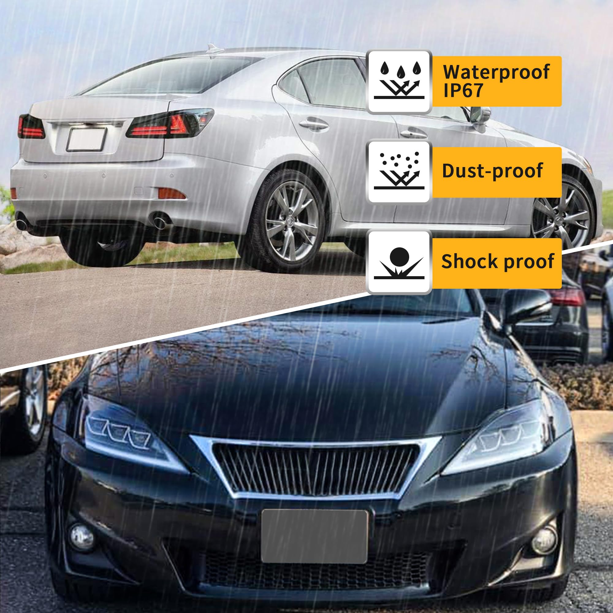VLAND LED Headlights & Tail Lights for Lexus IS250 IS350 2006-2012 - Clear Headlamps + Smoke Rear Lights for Night Driving