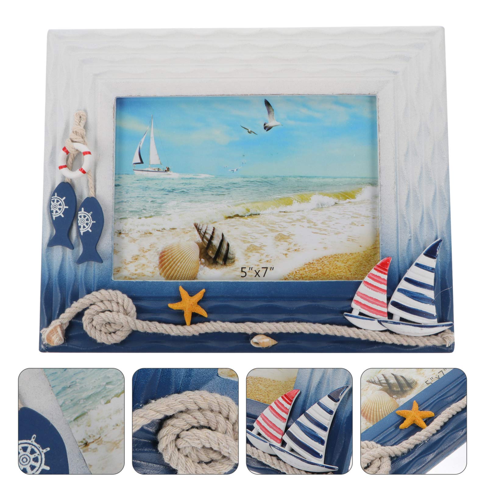 Garneck Nautical Photo Frame - Mediterranean Style Wooden Shell Sculpture Picture Frame - Rustic Wall Decor for Beach House, Coastal Living Room & Vacation Home Décor