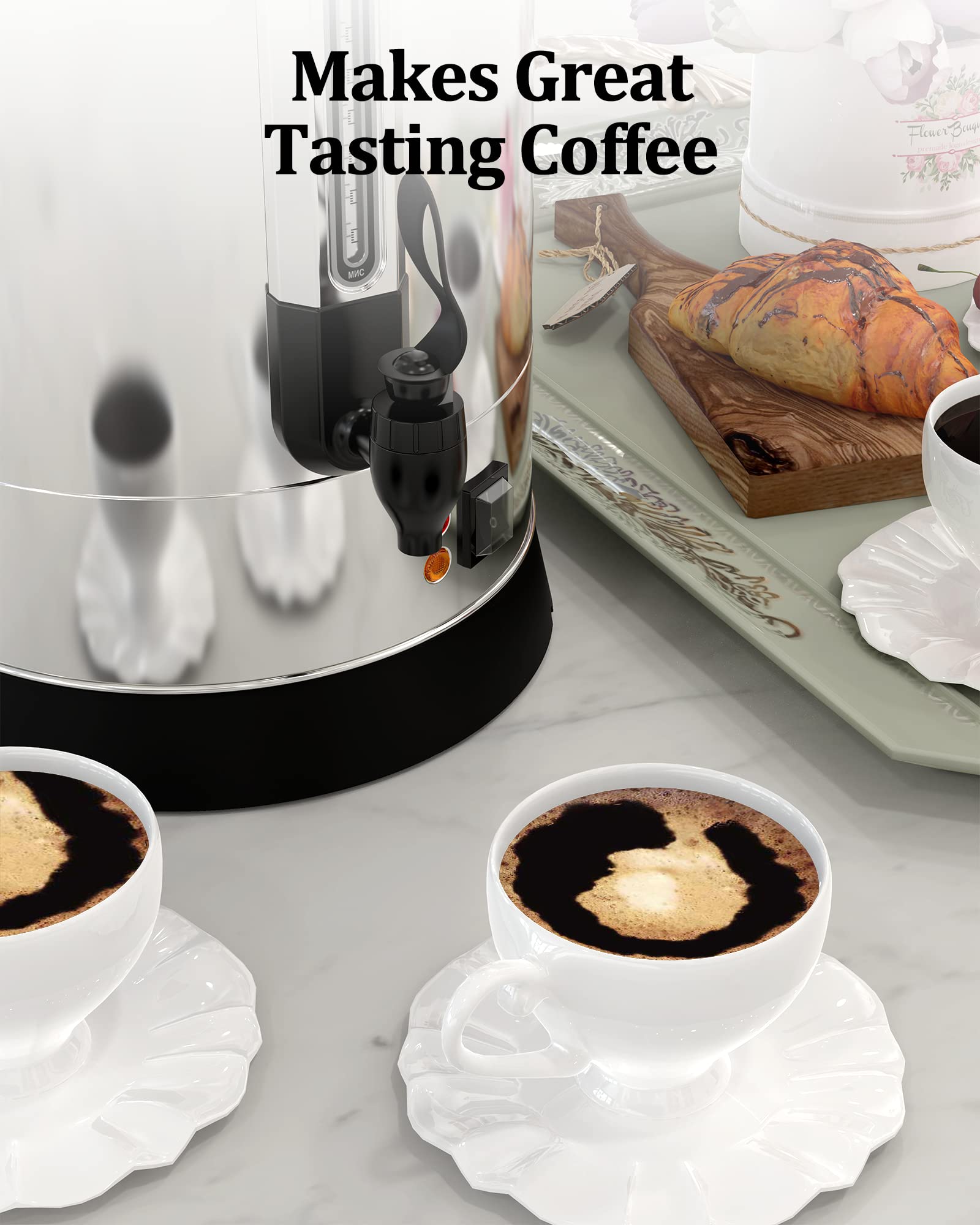 Commercial Coffee Maker 100 Cup - Quick Brewing, Food Grade Stainless Steel, Large Capacity 14L Coffee Urn - Ideal for Church Events, Office Meetings, Hotel Lounges & Large Gatherings - Perfect for Catering, Weddings & Banquets