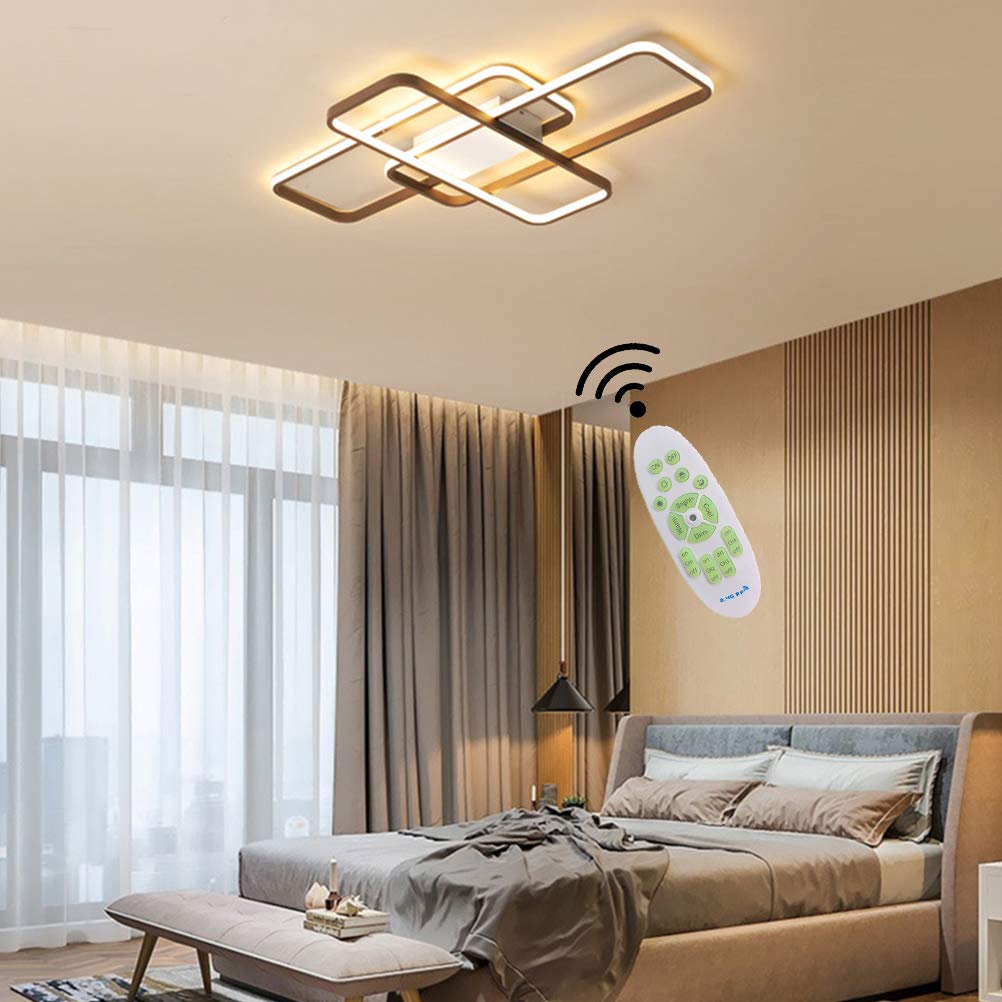 Modern Dimmable LED Flush Mount Ceiling Light with Remote Control - Square Chandelier for Dining Room, Kitchen Island, Bedroom & Living Room - Stylish Hanging Lighting Fixture for Home Decor | Perfect for Ambient Lighting & Space-Saving Design
