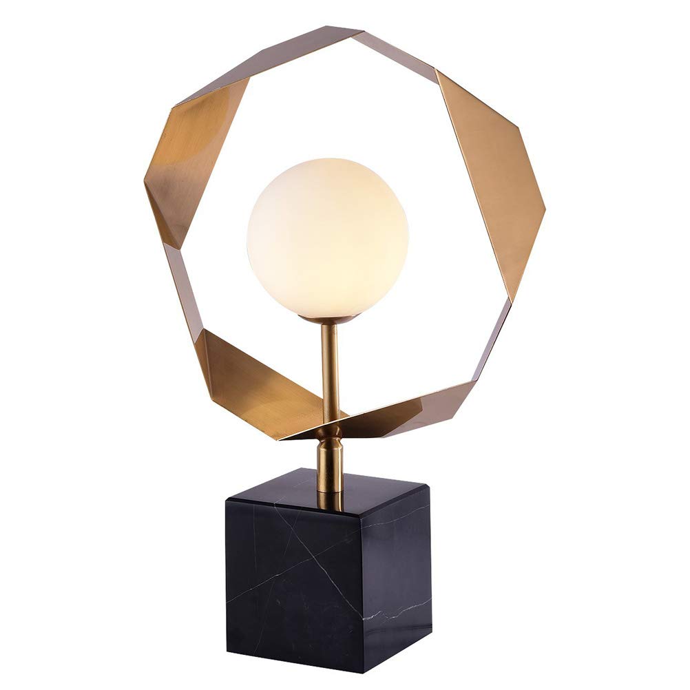 Modern Black Marble Table Lamp with Spherical Glass Shade - Elegant Office Desk & Bedside Lighting for Living Room, Bedroom, Coffee Table - Perfect for Home Decor, Workspace & Reading Nook
