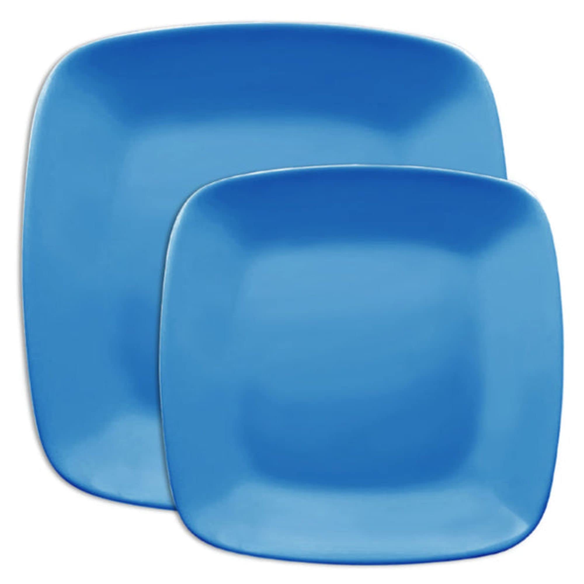 Elegant Disposable Plastic Plates Set - 240pcs (120 Dinner Plates + 120 Salad Plates) - Rounded Square Dinnerware for Wedding, Birthday Party, Picnic & Outdoor Events - Durable & Stylish Blue Plastic Tableware