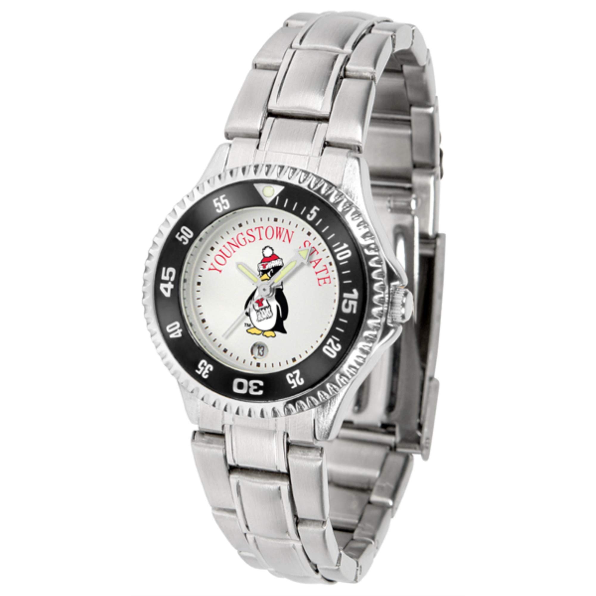 SunTime Youngstown State Penguins Competitor Ladies Watch with Stainless Steel Band - Perfect for Sports, Gifts & Everyday Wear